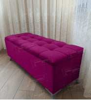 Çizgi Kapitoneli Sandıklı Puf 100 cm Gümüş Ayak (Mor)