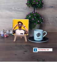Aslan Fotoğraflı Dekoratif Taş, Ahşap Altlıklı Türk Kahvesi Fincanı Hediye (Model 7)