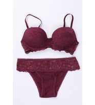 Pierre Cardin Kadın Lyon Dantelli Push-Up Sütyen Takımı (Mürdüm)