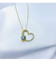 Tektaşlı Kalp Özel Gün Hediyesi Gümüş Kolye (Gold)