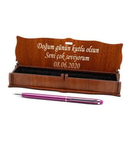Kişiye Özel Ahşap Kutulu Kalem (Mor)