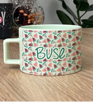 Kişiye Özel İsim Yazılı Hediye Pastel Fincan Karpuz Desenli -2- (Yeşil)