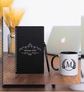 Kişiye Özel Pastel Renkli Ahşap Defter Kalem Kupa Seti 3 (Model 5)