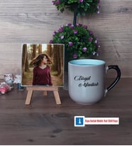 İsme Özel Fotoğraflı Dekoratif Taş, Kupa Bardak Beyaz Hediye (Model 10)