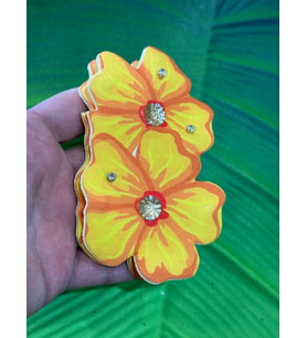 12X8 CM 3 BOYUTLU İKİLİ ÇİÇEK TAŞ İŞLEME ÇİÇEK ARMA APLİKE DİKİŞ AKSESUARI (Sarı)