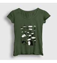 Presmono Kadın Sarı Drums Baterist Hediye Müzisyen Musician T-Shirt 508069tt (Haki)
