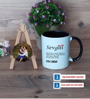 Sevgiliye Hediye Kupa Bardak Beyaz ve Fotoğraflı Ahşap Anahtarlık Hediye (Model 11)