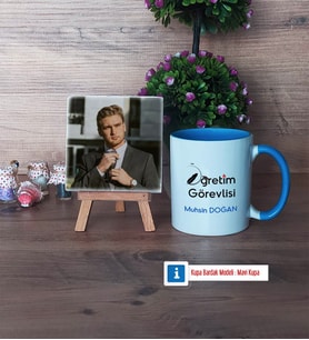 Öğretim Görevlisi Fotoğraflı Dekoratif Taş, Kupa Bardak Beyaz Hediye Öğretmenler Günü Hediyesi (Model 4)