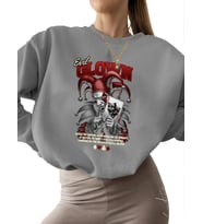 unisex 3 iplik şardonlu Bej kalın bisiklet yaka Sweatshirt erkek Sweatshirt kadın Kötü palyaço (Gri)