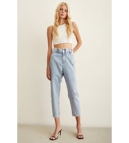 Beli Lastikli Mom Jean Buz Mavisi
