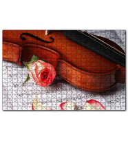 Cakapuzzle Kırmızı Gül Notalar ve Keman  Puzzle Yapboz MDF (Ahşap) (1000 Parça)