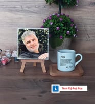 Amcaya Hediye Fotoğraflı Dekoratif Taş, Ahşap Altlıklı Türk Kahvesi Fincanı Hediye (Model 1)