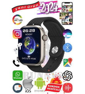 Poco M4 Uyumlu Akıllı Saat Watch 9 Max+2024 45mm Kordon Hediyeli Amoled Ekran (Siyah)