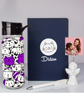Kişiye Özel Defter Kalem Matara Ve Fotoğraflı Notluk Seti 93537 (Lacivert)