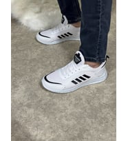 Günlük Erkek Sneaker Fileli Bağcıklı Rahat  Yürüyüş Spor Ayakkabı 1453 (Beyaz-Siyah)