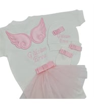 Melek Kanatlı Kız Bebek Hastane Çıkışı 3 lü Set Pembe (Ekru)