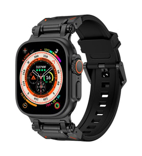 Watch 44mm KRD-101 Titanyum Metal Başlıklı Silikon Kordon (Siyah)