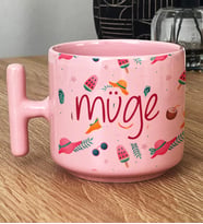 Kişiye Özel İsme Özel Hediye Pastel T Kupa Yaz Temalı Desenli -2- (Pembe)