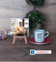 Amcaya Hediye Fotoğraflı Dekoratif Taş, Ahşap Altlıklı Türk Kahvesi Fincanı Hediye (Model 3)