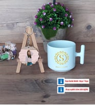 Gold Baş Harf Kupa Bardak Beyaz ve Fotoğraflı Ahşap Anahtarlık Hediye (Model 12)