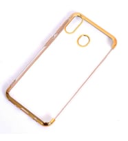 Galaxy A20 Kılıf İnce Köşeleri Renkli Şeffaf Silikon (Gold)