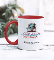 Coğrafya Öğretmeni Tasarımlı Kişiye Özel Kupa Bardak (Kırmızı)