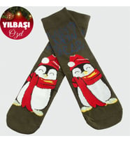 Penguen Yılbaşı Penye Çorap (Haki)