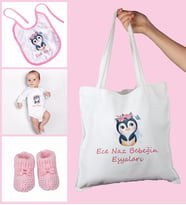 eJOYA Bebeklere Özel Çantasında Kişiye Özel Zıbın Önük Ve Patik Bebek Hediye Seti 109769 (Pembe)