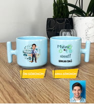 Kişiye Özel Karikatürlü Makine Mühendisi Hediye Pastel T Kupa Erkek Makine Mühendisine Mühendisler Günü Hediyesi (Mavi)