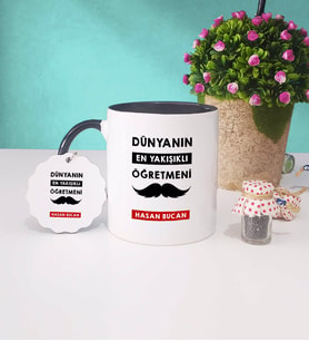 Dünyanın En Yakışıklı Öğretmeni Kupa Bardak ve Anahtarlık (Siyah)