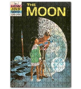 Cakapuzzle Ay Meraklı Çocuklar ve Roket Vintage Resim Puzzle Yapboz MDF (Ahşap) (1000 Parça)