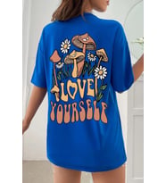 Unisex Love Yourself Baskılı T-shirt (Mavi)