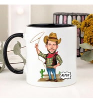 Erkeğe Hediye İsimli Kovboy Karikatürlü Kupa Bardak (Siyah)