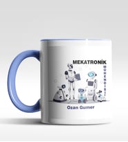 Kişiye Özel Mekatronik Mühendisi Tasarımlı Siyah Kupa (Beyaz-Mavi)