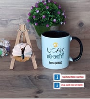 Uçak Mühendisi Kupa Bardak Beyaz ve Fotoğraflı Ahşap Anahtarlık Hediye (Model 11)