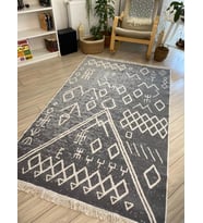 Kilim Çift Taraflı Dokuma Kilim Makinede Yıkanabilir Lüks Dokuma Kilim (Gri)