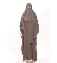 Sultanbaş Nikaplı Çarşaf Cilbab Khimar Abaya Kolu Lastikli Hakim Yaka Peçeli Ferace Medine İpek (Vizon)