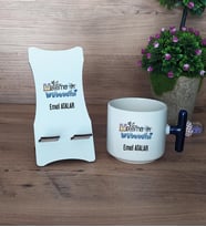 Matematik Mühendisi Hediye Sepeti Kupa Bardak T Kulplu ve Ahşap Telefon Standı Mühendisler Günü Hediyesi (Model 2)
