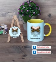 Kuran Kursu Hocası Kupa Bardak Kırmızı ve Ahşap Anahtarlık Hediye (Model 6)