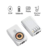 PW-122 10000mAh 15W Kablosuz Kablolu LCD 22.5W Mikro Lightning Type-C Kablolu Powerbank (Beyaz)