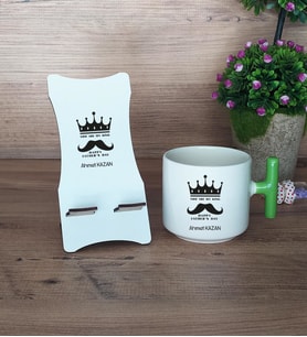 You Are My King Hediye Sepeti Kupa Bardak T Kulplu ve Ahşap Telefon Standı Babaya Doğum Günü Babalar Günü Hediyesi (Model 8)