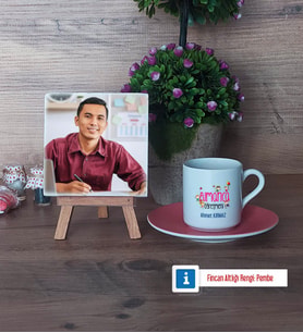 Almanca Öğretmeni Fotoğraflı Dekoratif Taş, Ahşap Altlıklı Türk Kahvesi Fincanı Hediye (Model 6)