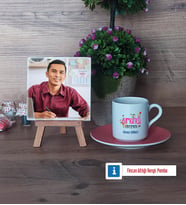 Almanca Öğretmeni Fotoğraflı Dekoratif Taş, Ahşap Altlıklı Türk Kahvesi Fincanı Hediye (Model 6)