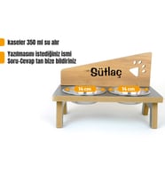 RealWood Ahşap Çelik Kâseli Özel İsim Baskılı Kedi-Köpek Mama Ve Su Kabı (Siyah - Kahverengi)