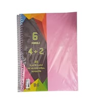 4+2 Ayraçlı Defter 6 Konulu 150 Yaprak 1 Adet 4 Kareli 2 Çizgili Spralli Plastik Kapak Seperatörlü (Pembe)