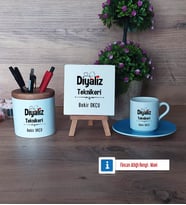 Diyaliz Teknikeri Hediye Seti Dekoratif Taş, Kalemlik, Ahşap Altlıklı Türk Kahvesi Fincanı Hediye (Model 5)
