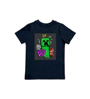 Minecraft baskılı pamuklu penye kumaş yazlık çocuk tişört (Siyah)