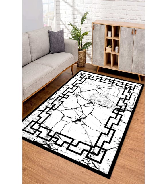 Dijital Kaymaz Taban Yıkanabilir Renkli Salon Halısı Mutfak Halısı Yolluk ND-SD-589 (Beyaz)