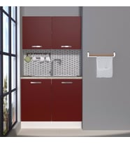 Decoraktiv Mini 100 MDF Hazır Mutfak Dolabı - Tezgah Dahil - Parlak Beyaz (Bordo)