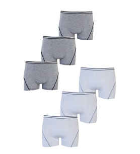 6lı Erkek Çocuk Likralı Pamuklu Boxer Kaliteli İç Çamaşır (Beyaz-Gri)
